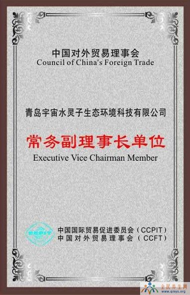 青岛宇宙水灵子公司获得中国对外贸易副理事长单位